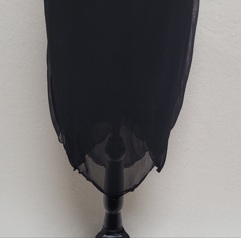 Vintage 90s AGB Black Semi-sheer Metallic Floral Handkerchief Hem Midi Dress 8 - Picture 11 of 13